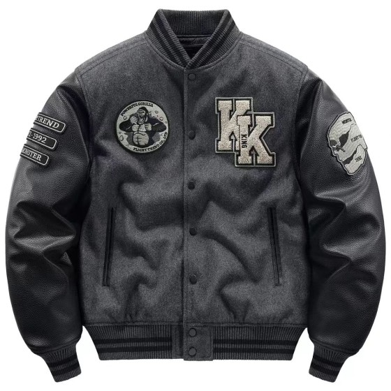 海淘秋冬季刺绣加厚重磅羊毛呢棒球服外套